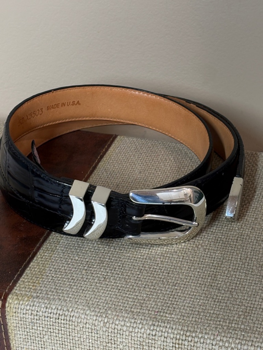 Onyx by Brighton Men's Black Leather Belt with Silver Buckle, 52